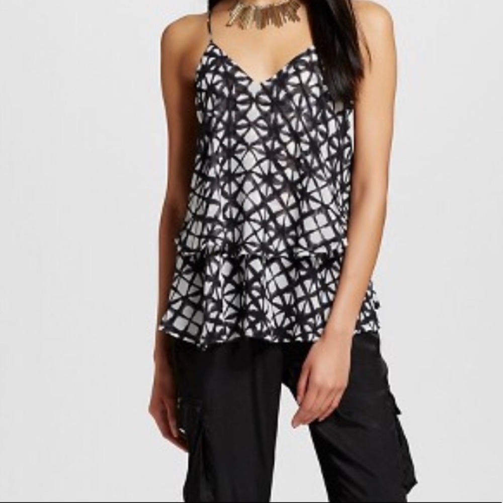 BRAND NEW Strappy Top Black & White Print Top